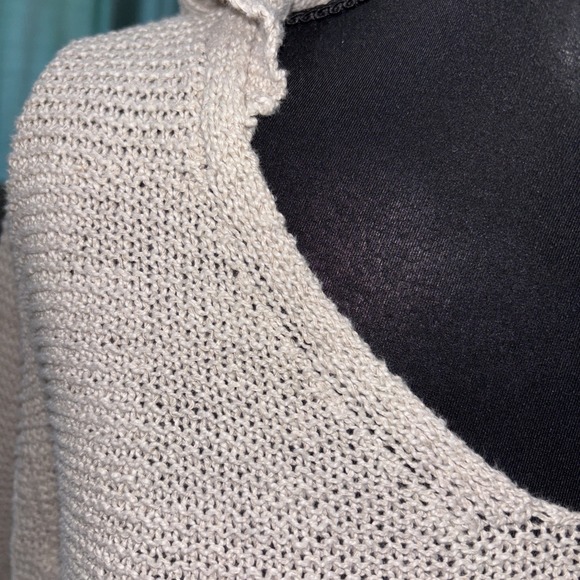 EILEEN FISHER Sweater M Linen Blend Hoodie Waffle Knit Pullover Beige - Picture 2 of 8